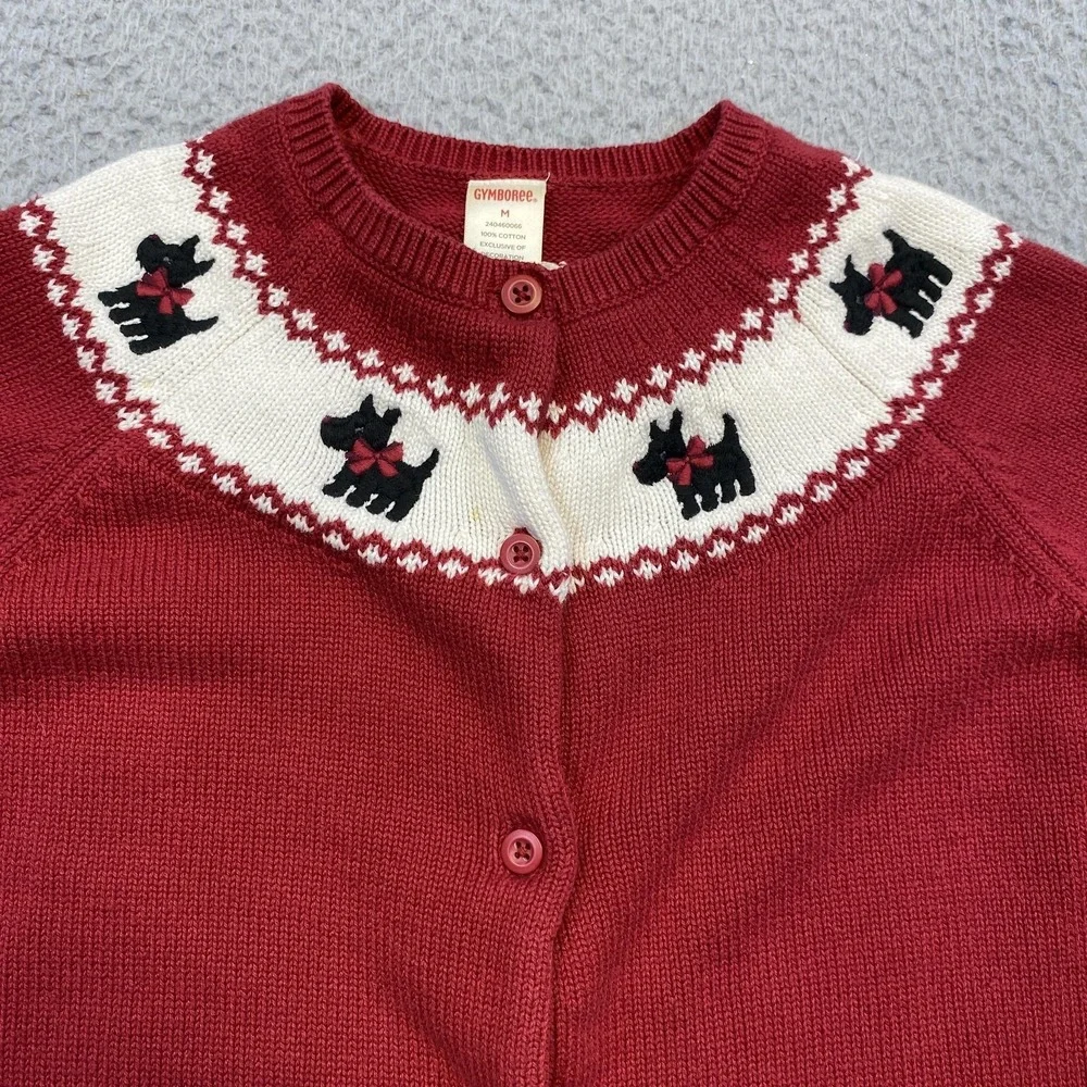 Gymboree Sweater Girls Medium Red Scottie Dog Cardigan‎ Cotton Christmas Holiday